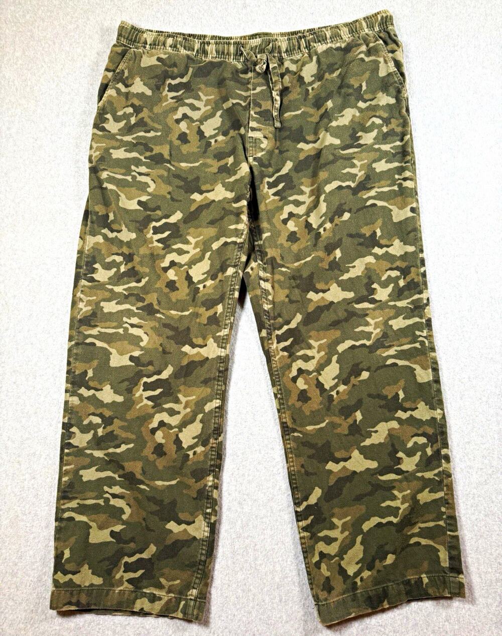 Eddie Bauer Mens Camo Canvas Pants Relaxed Straight Elastic Waist 40x28